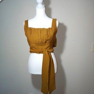 Kittenish Sleeveless Square Neck Ruched Bustier Tie Up Back Sz M Mustard